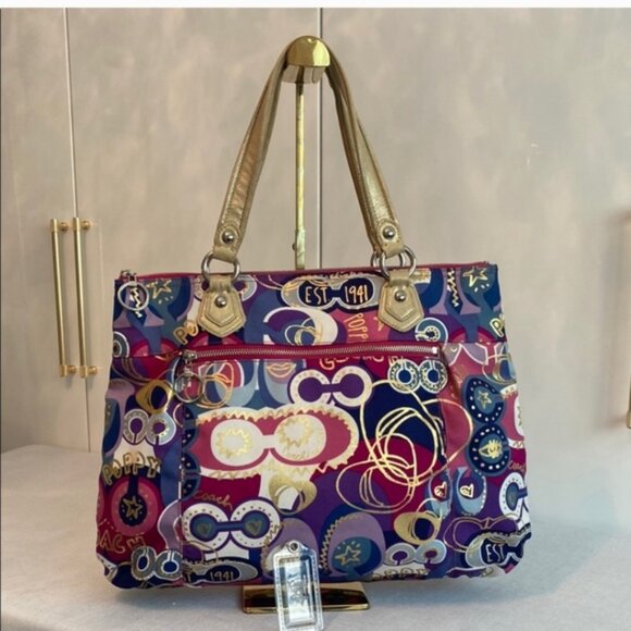 Coach Poppy Graffiti Satchel Large NWOT - Picture 1 of 3